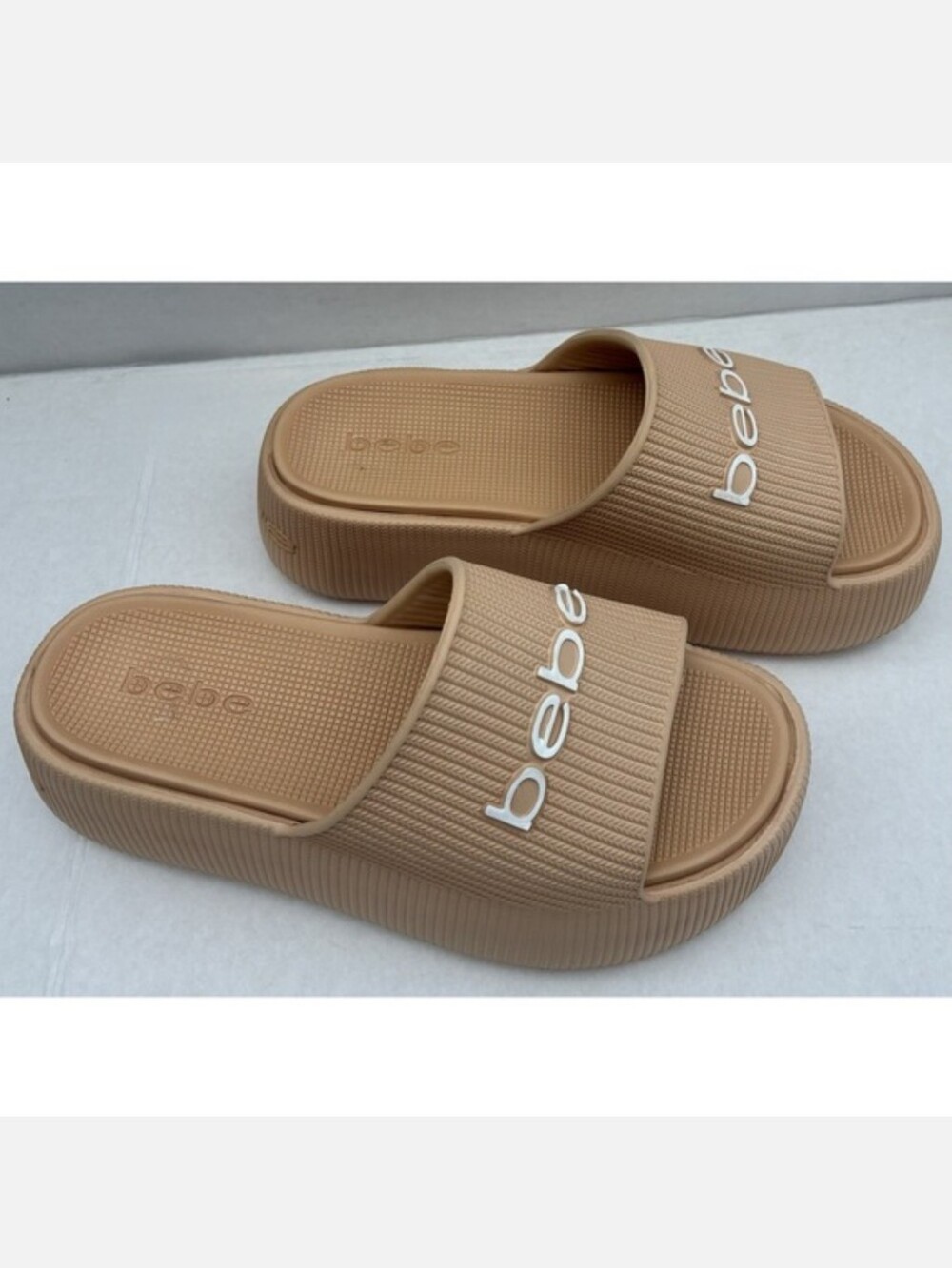 bebe Beige/Tan Slide Platform Sandals New With Out Tags